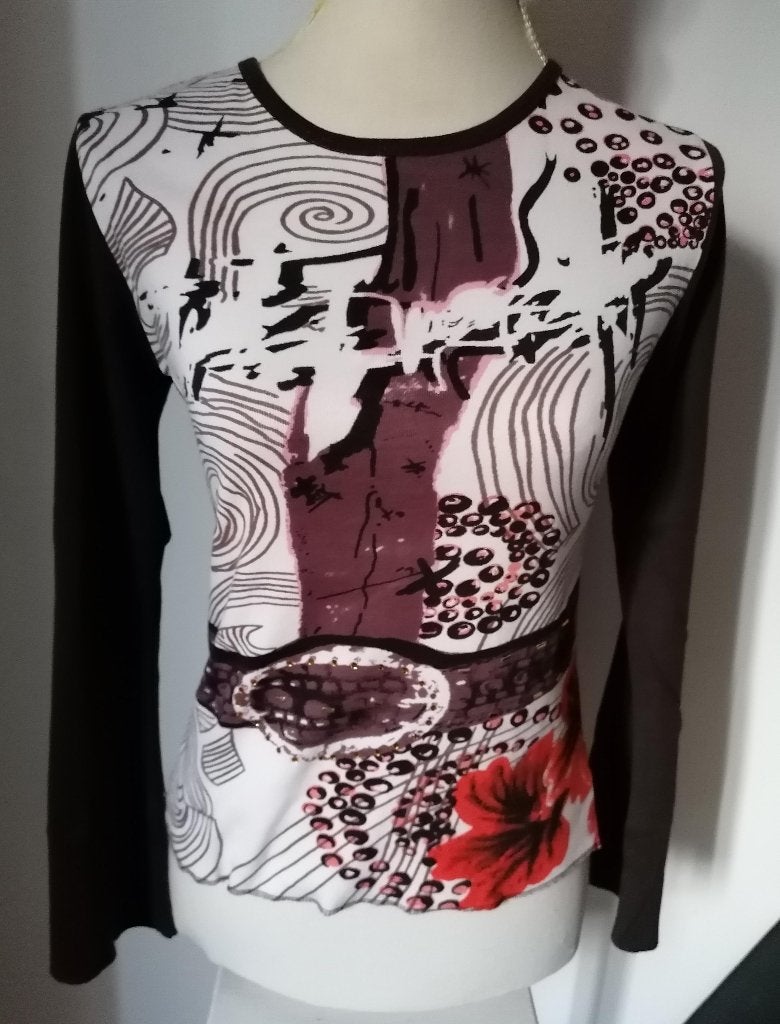 SUPER LEUK t-shirt bruin met print van VILA mt. M (38), Maat 38/40 (M), Meerkleurig, Vila, Ophalen of Verzenden