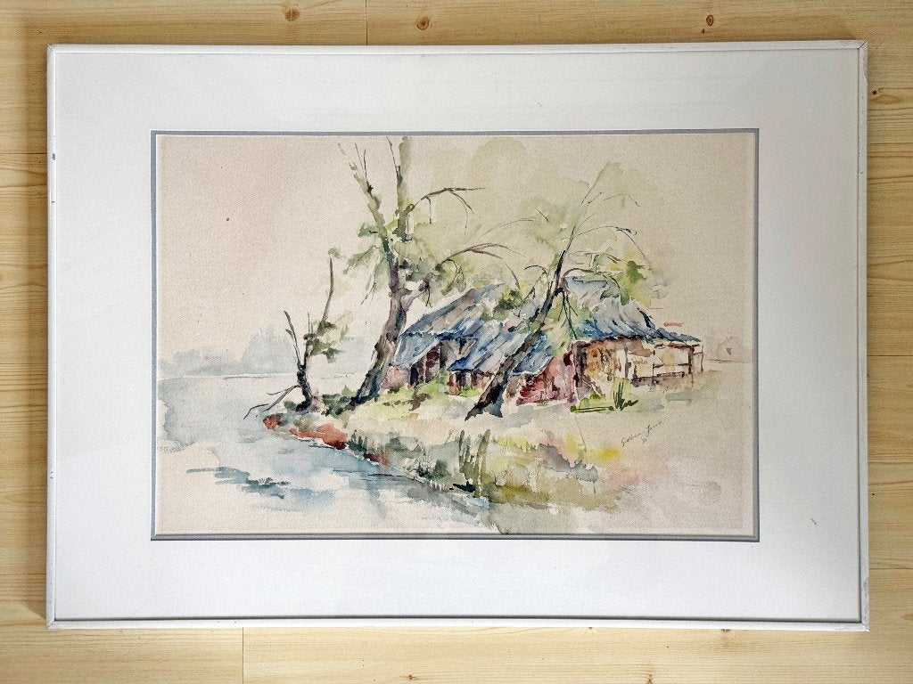 Oude schuur, aquarel van G. van der Sterren-Jacobs, Antiek en Kunst, Kunst | Schilderijen | Klassiek, Ophalen, Gedateerd, Impressionistisch