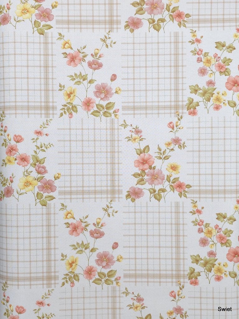 2787 pastel bloemenruit 60s behang vintage stijl swiet, Huis en Inrichting, Ophalen of Verzenden, Beige