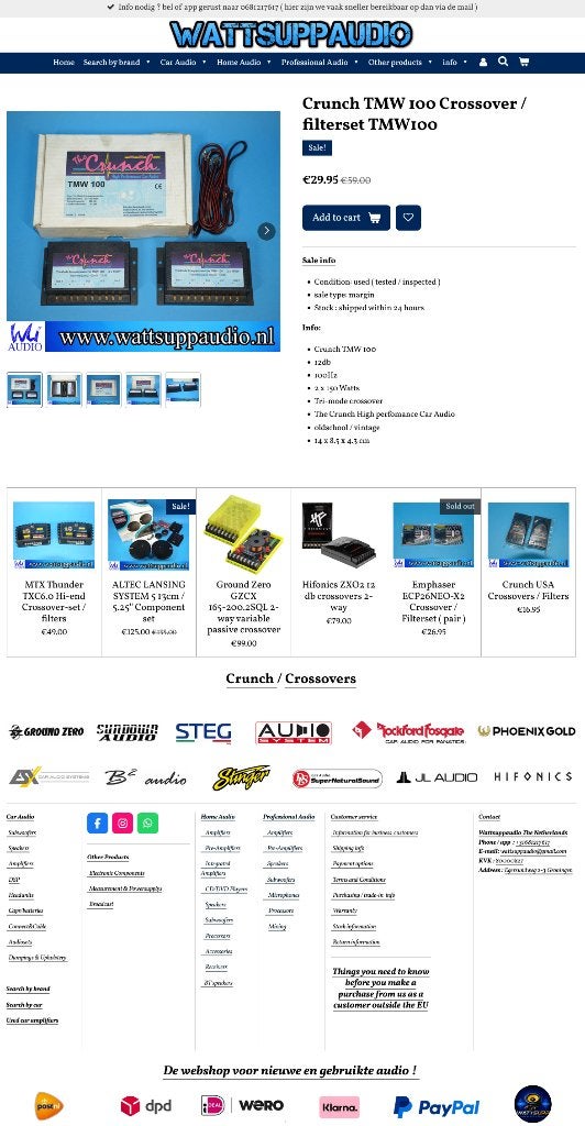 Crunch TMW 100 Crossover / filterset TMW100, Auto diversen, Autospeakers, Gebruikt, ., Ophalen of Verzenden, .