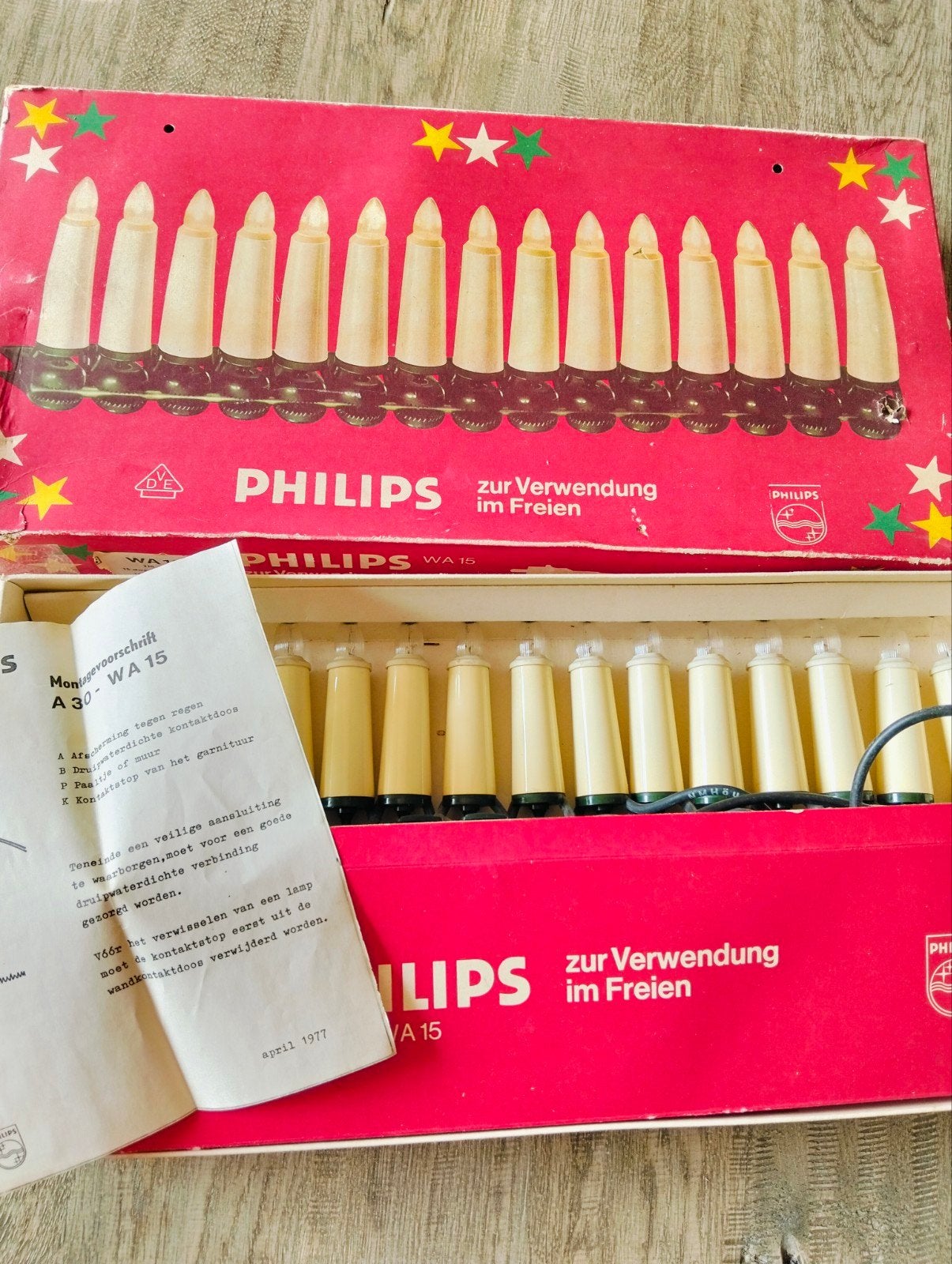 Vintage Philips buiten kerstverlichting - kaarslampjes, Ophalen of Verzenden, Gebruikt