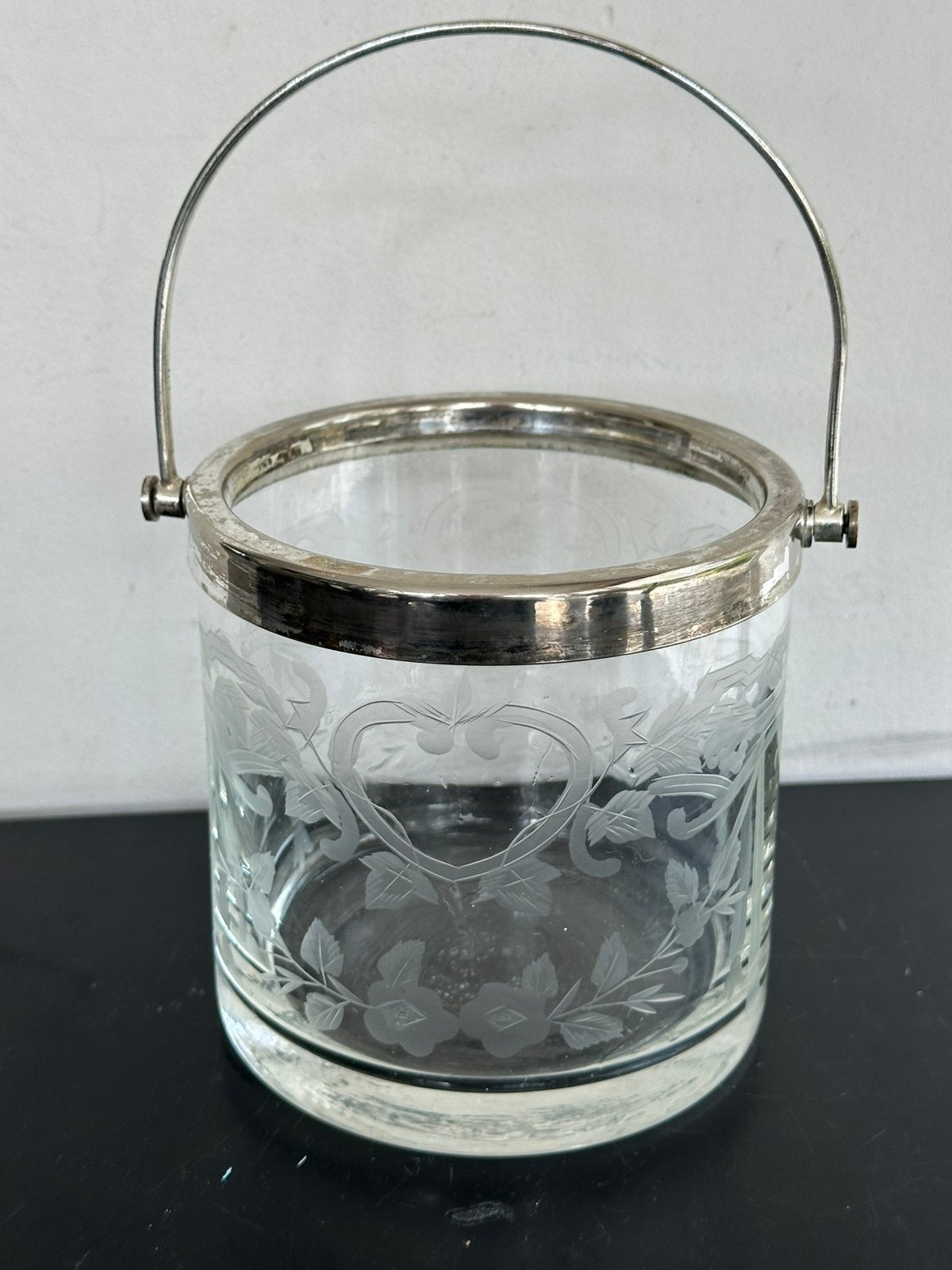 Art Nouveau gegraveerd glas ijsemmer/ wijnkoeler 12/12 cm, Ophalen of Verzenden