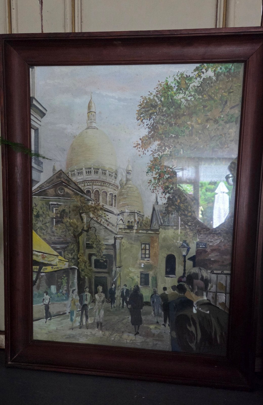 Groot gesigneerd pastel schilderij van Parijs ca 1950, Antiek en Kunst, Ophalen