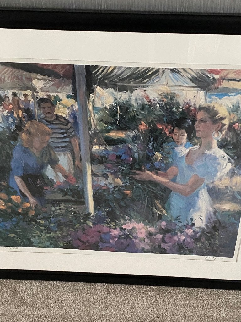 Schilderij bloemenmarkt, ingelijst, Realistisch, Print, Papier, Ingelijst