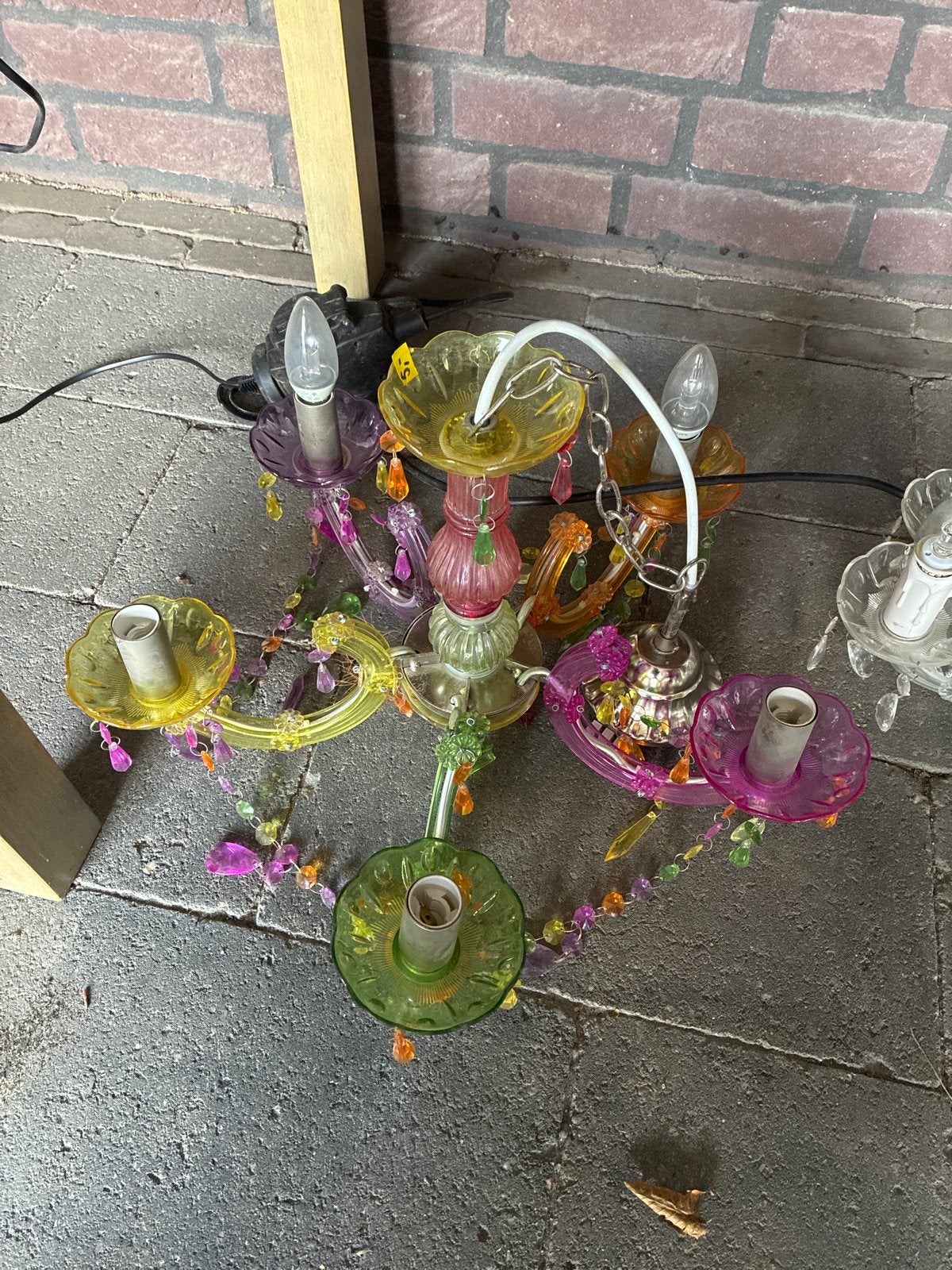 Kleurrijke kroonluchter met 5 armen, Ophalen, Gebruikt, Kunststof, E14 (klein)