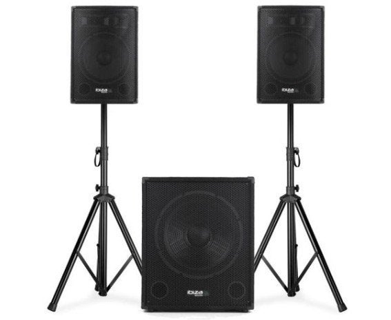 Ibiza Sound CUBE1512 actieve 2.1 speaker subwoofer set 2000W, Inclusief kabels, Speakerset, Zo goed als nieuw, Ophalen