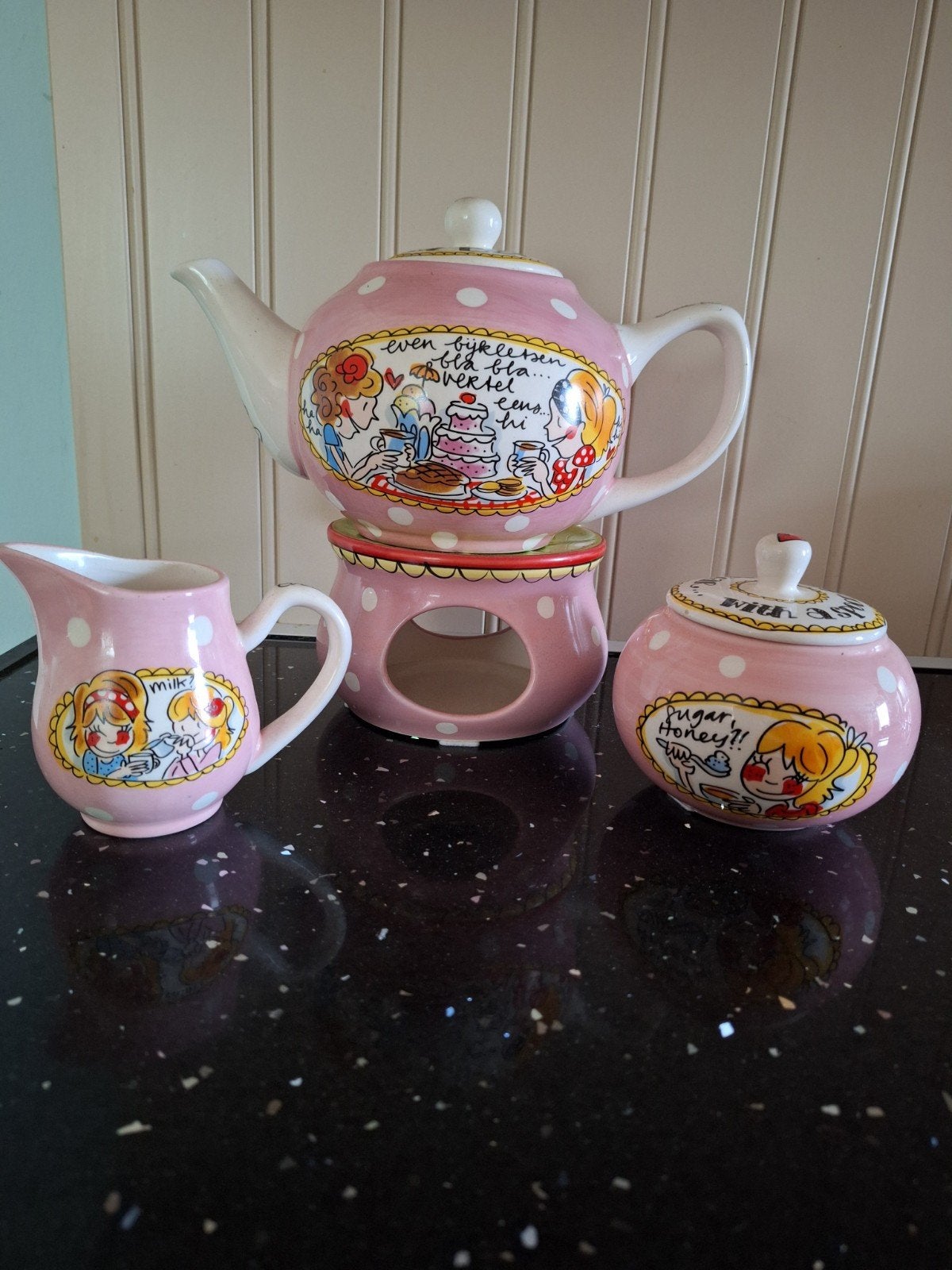 Blond Amsterdam theeset met melkkan en suikerpot, Ophalen of Verzenden, Zo goed als nieuw, Aardewerk, Blond Amsterdam