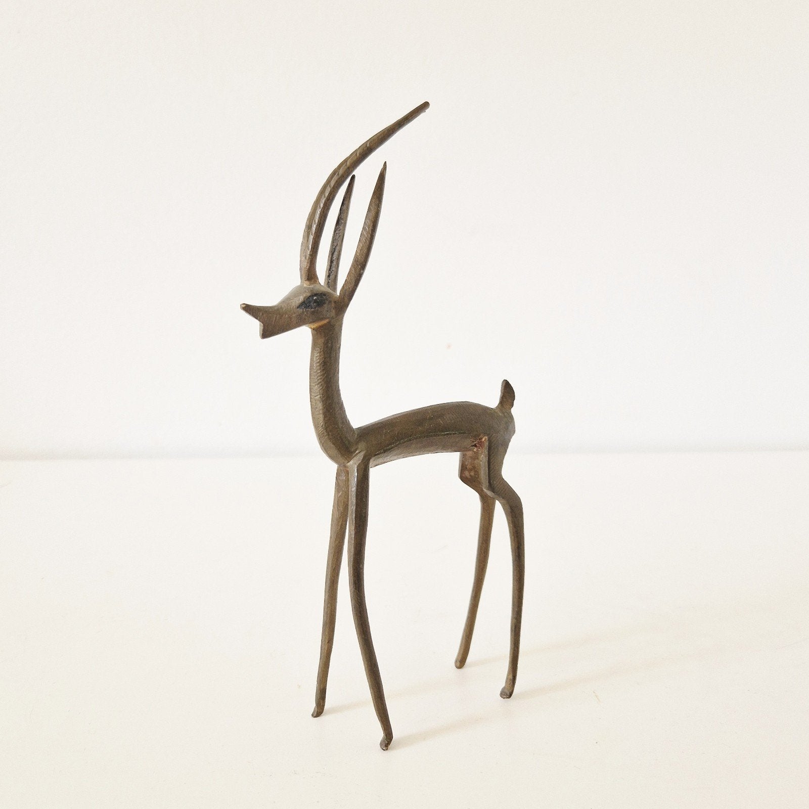 Vintage beeld brons Gazelle beeldje hert, Minder dan 20 cm, Brutalistisch, Ophalen of Verzenden, Beeld