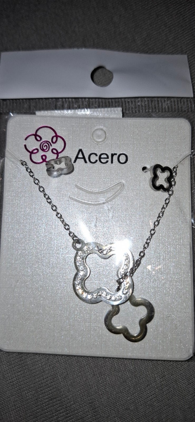 Klaver 4 ketting en oorbel  met bling bling, Ophalen of Verzenden, Nieuw, Zilver, Overige materialen