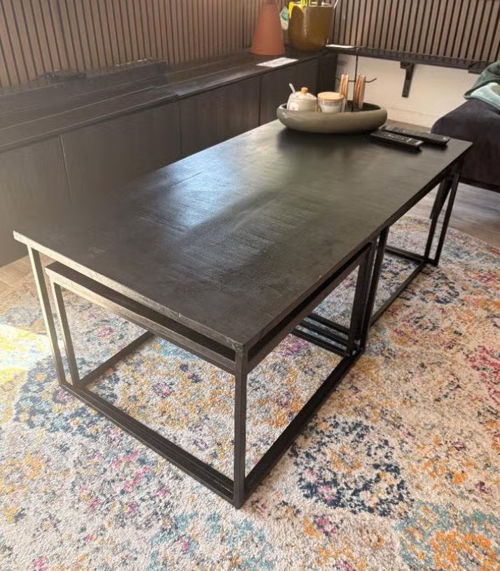 Salontafel Casa | Set van 3 | Mangohout | Zwart, Huis en Inrichting, Tafels | Salontafels, Ophalen, 100 tot 150 cm, 50 tot 100 cm