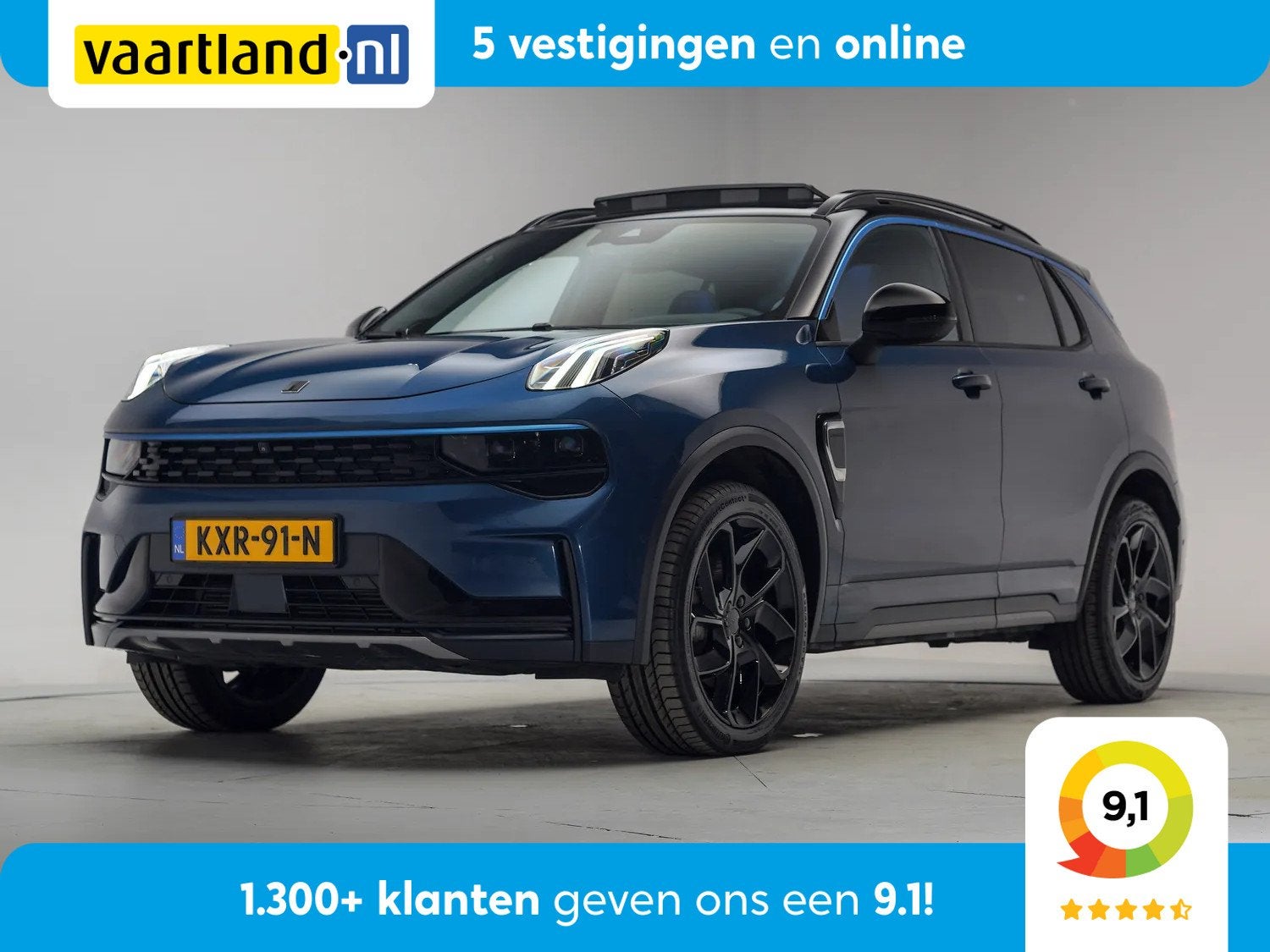 Lynk & Co 01 1.5 PHEV MY23 Blauw [ SoH 94,6% | Zwarte hemel, Automaat, Blauw, Bedrijf, 1854 kg