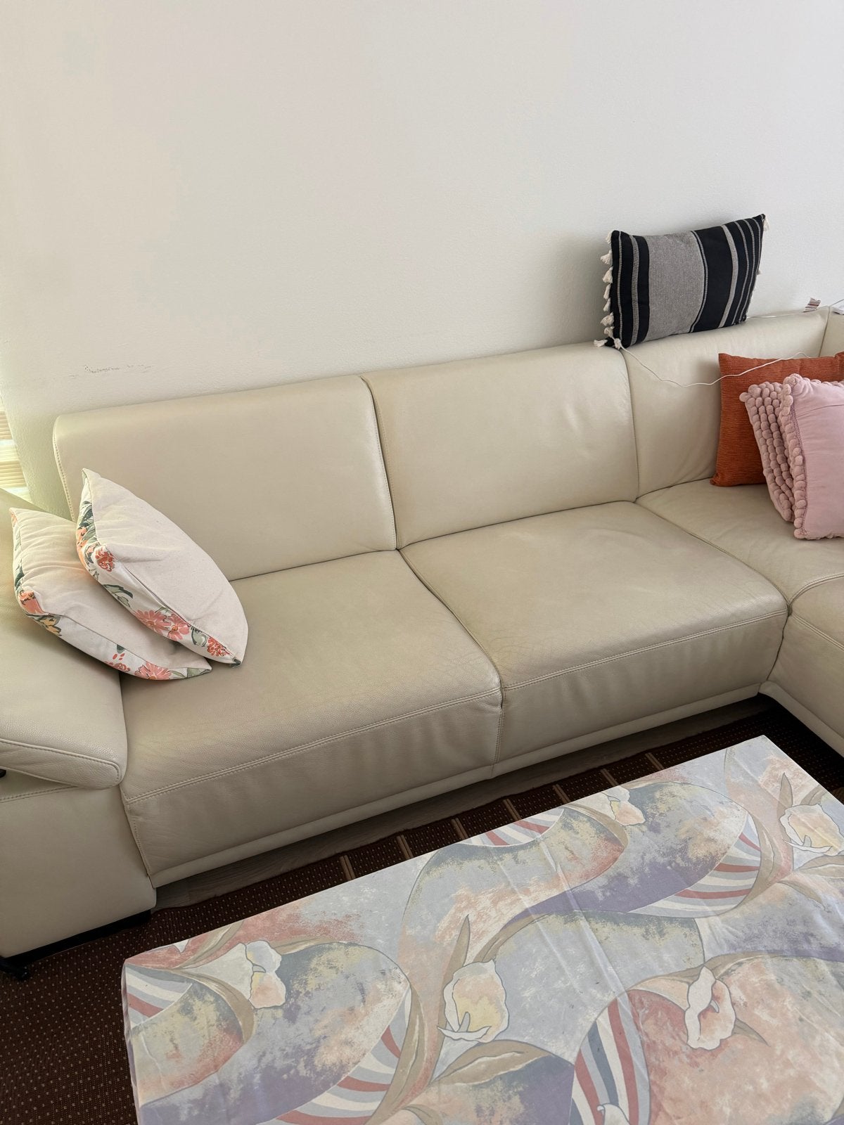 Lichte Leren Hoekbank - Comfortabel en Ruim, Ophalen, 250 tot 300 cm, Gebruikt, 100 tot 125 cm
