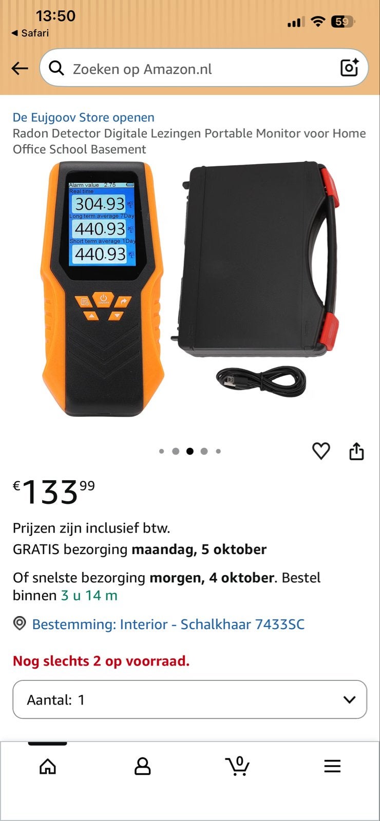 Radon Detector, Ophalen of Verzenden, Zo goed als nieuw, Overige meters
