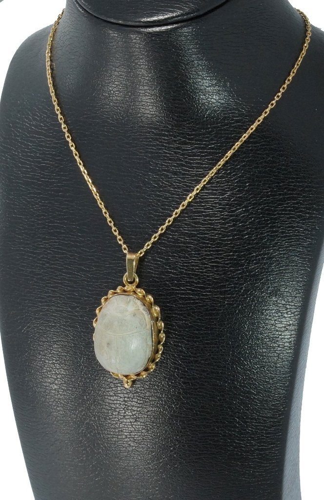 Scarabee antieke ketting hanger 14k goud Egypte groot fraai, Ophalen of Verzenden, Goud, Hanger, Met edelsteen