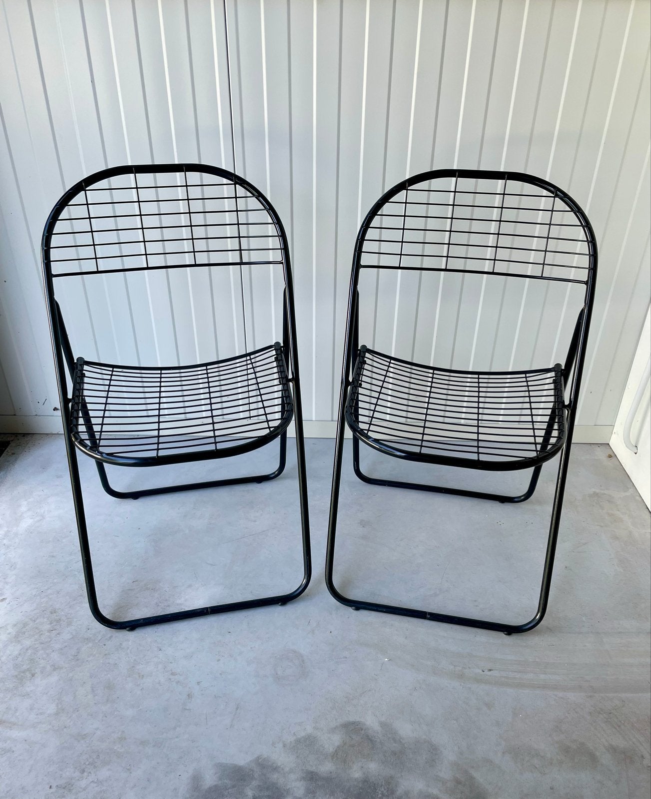 Vintage set IKEA Aland metalen klapstoelen Niels Gammelgaard, Huis en Inrichting, Gebruikt, Twee, Zwart, Ophalen of Verzenden