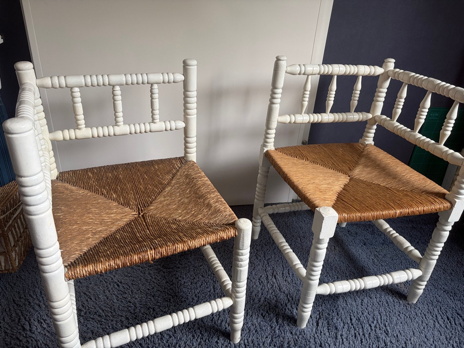 Set van 2 Witte Houten Stoelen met Rietzitting, Ophalen, Gebruikt, Wit, Twee