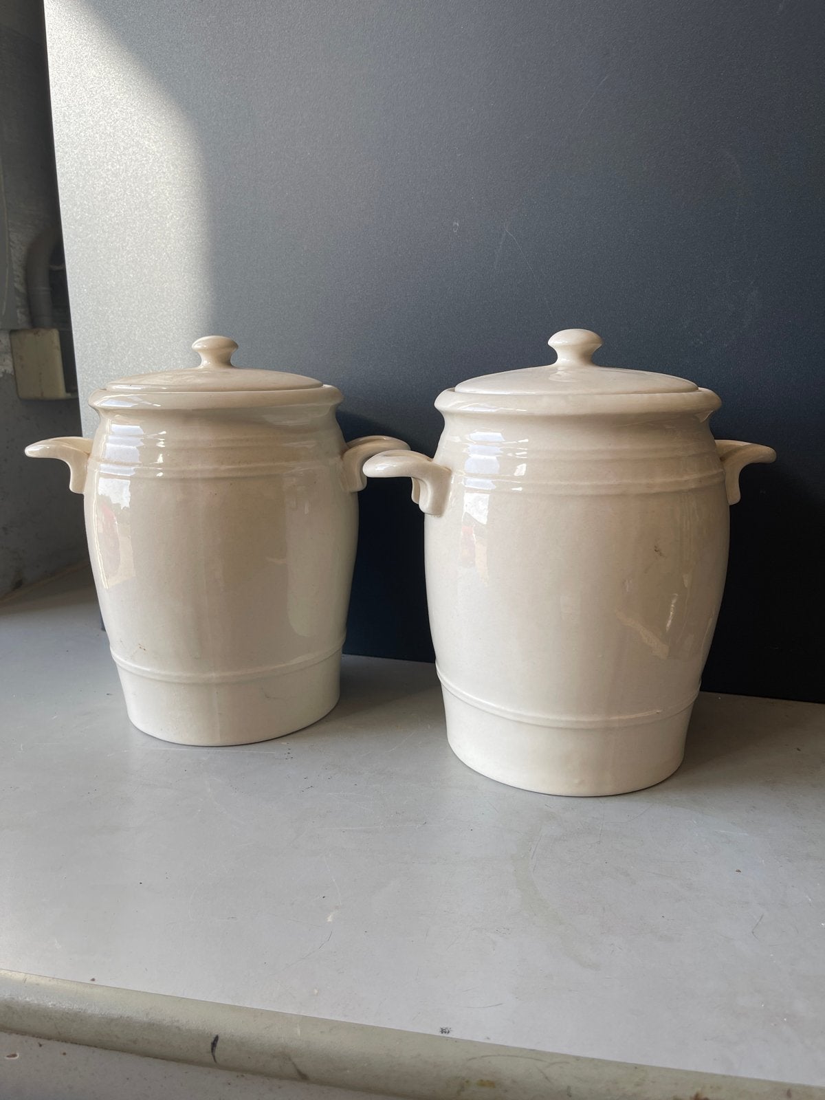 Set van 2 vintage aardewerken potten met deksel, Antiek en Kunst, Antiek | Keramiek en Aardewerk, Ophalen of Verzenden