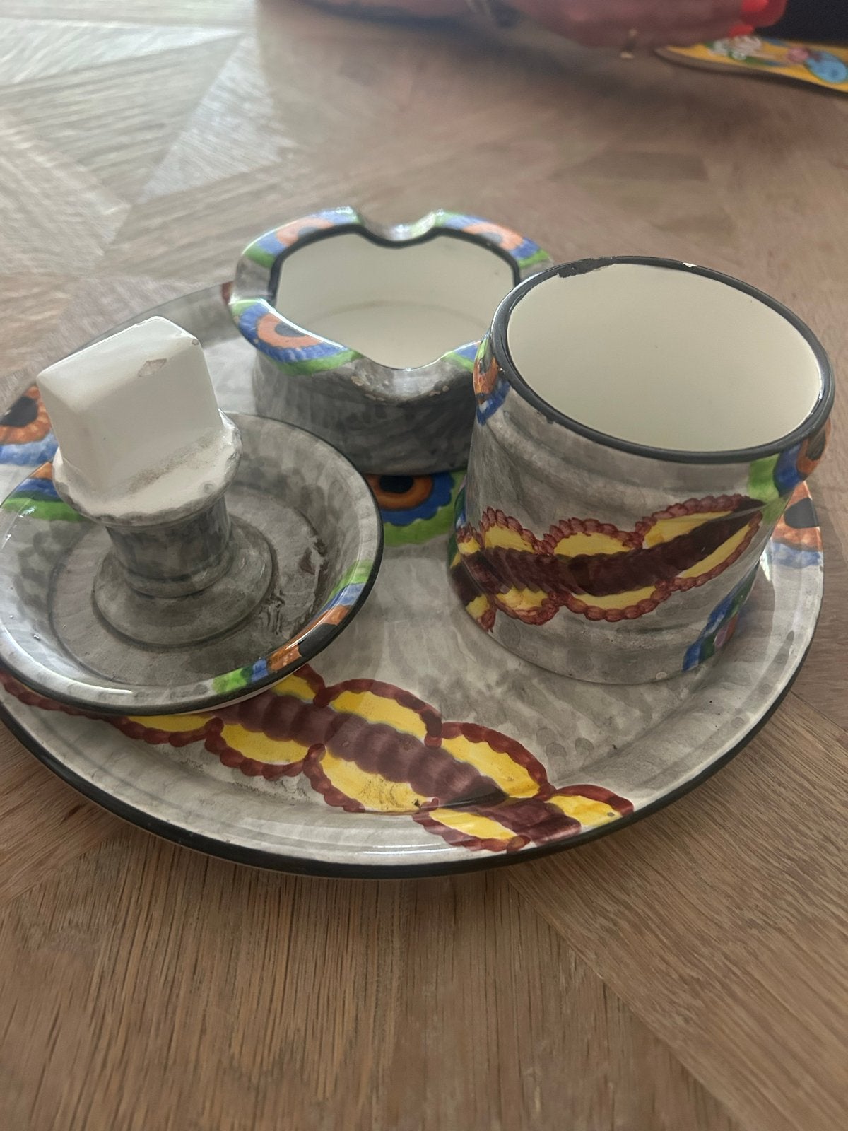 SMF keramische set met asbak, beker en schaal, Antiek en Kunst, Antiek | Keramiek en Aardewerk, Ophalen