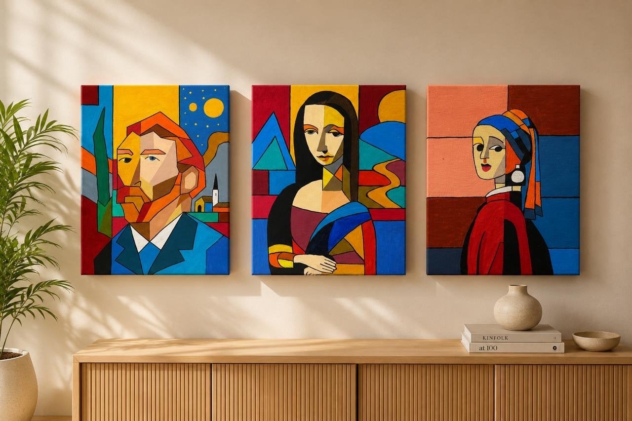Set van 3 Kubistische Meesterwerk Canvas Prints, Ophalen of Verzenden
