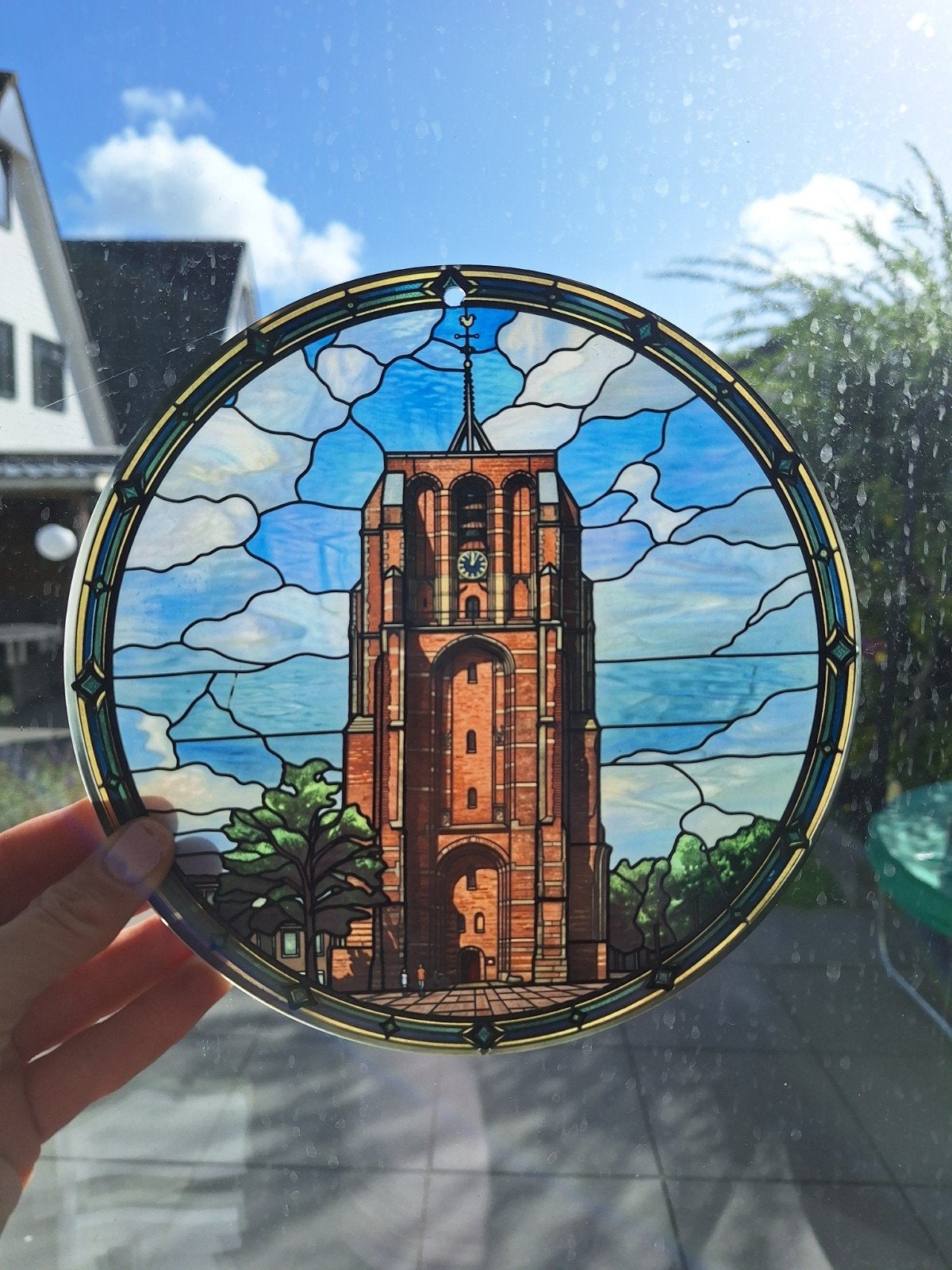 Glas in lood stijl raamhanger Oldehove Leeuwarden, Meerkleurig, Overige stijlen, Ophalen of Verzenden, Zo goed als nieuw