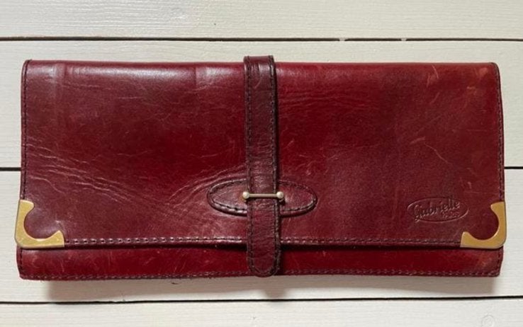 Clutch Leer Bordeauxrood Vintage Gabriëlle Paris, Bruin, Ophalen of Verzenden, Zo goed als nieuw, X