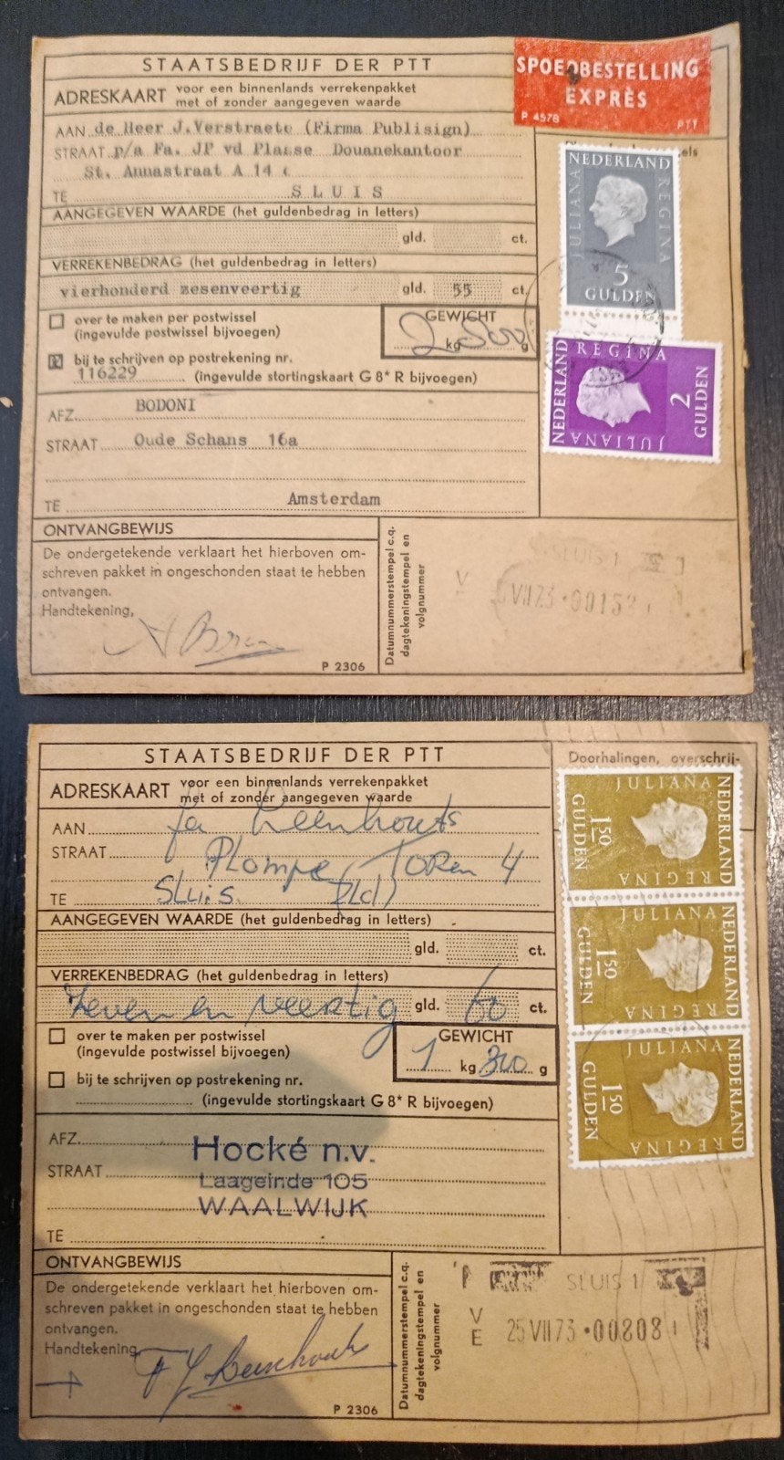 Staatsbedrijf PTT - Adres kaarten 1973, Ophalen of Verzenden, Na 1940, Gestempeld