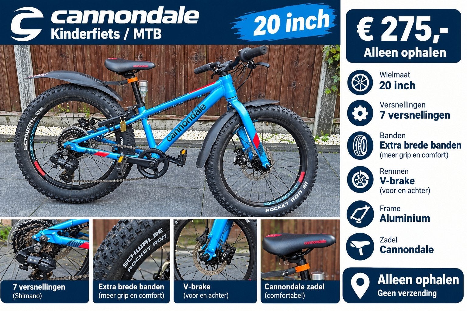Cannondale Kinderfiets / MTB 20 inch, Fietsen en Brommers, Ophalen, 20 inch of meer, Velgrem, Zo goed als nieuw