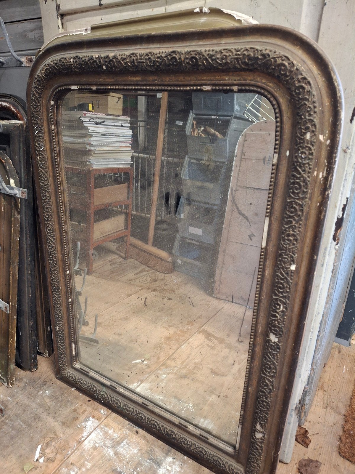 Oude spiegel brocante kapspiegel, Antiek en Kunst, Ophalen of Verzenden, Rechthoekig