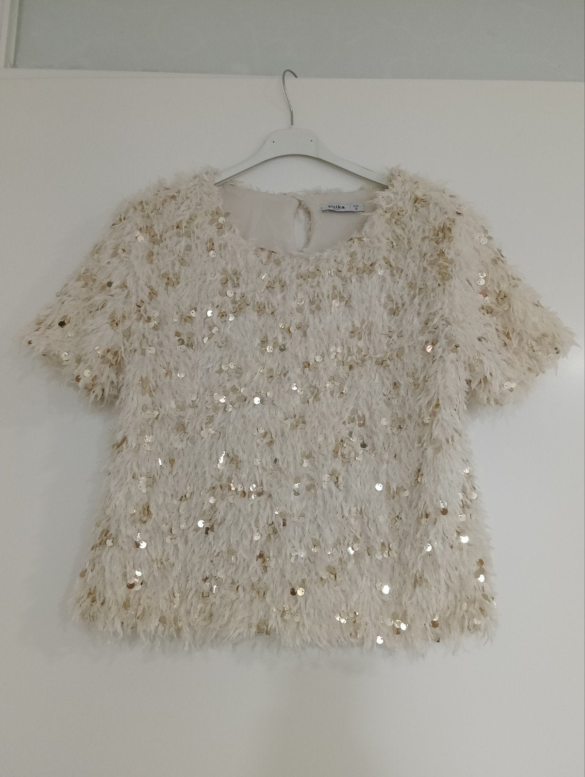 Mooi topje met pailletten, maat S/M, Kleding | Dames, Unika Paris, Wit, Ophalen of Verzenden, Korte mouw