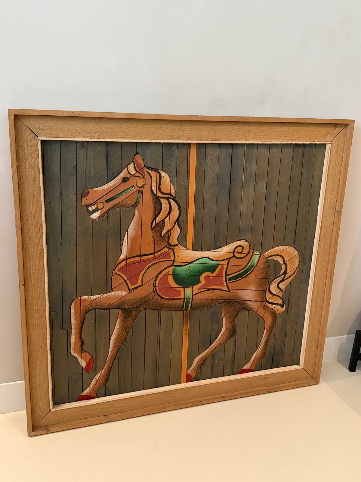 Vintage Lath Art Austin Houten Paard Schilderij, Hout, Ophalen of Verzenden, Overige technieken, Dieren
