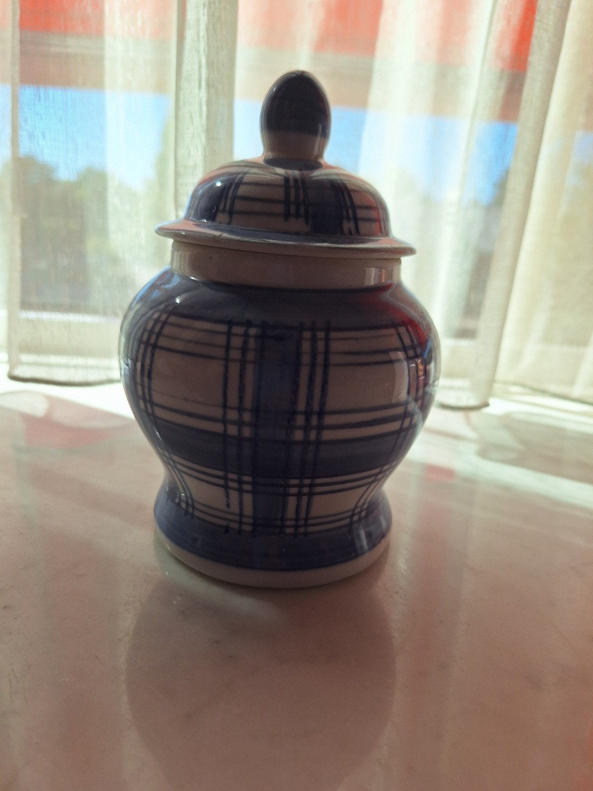Decoratieve blauw-witte pot met deksel, Antiek en Kunst, Ophalen of Verzenden
