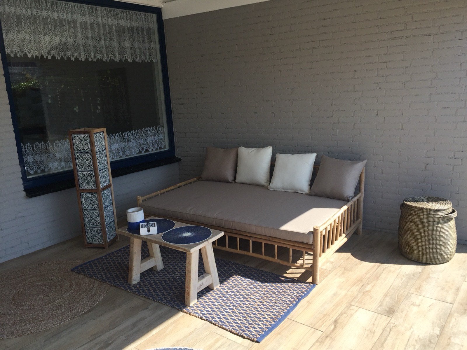 Bamboe Daybed met Matras en 4 kussens, Huis en Inrichting, Banken | Bankstellen, Ophalen, Overige materialen, Gebruikt, 125 tot 150 cm