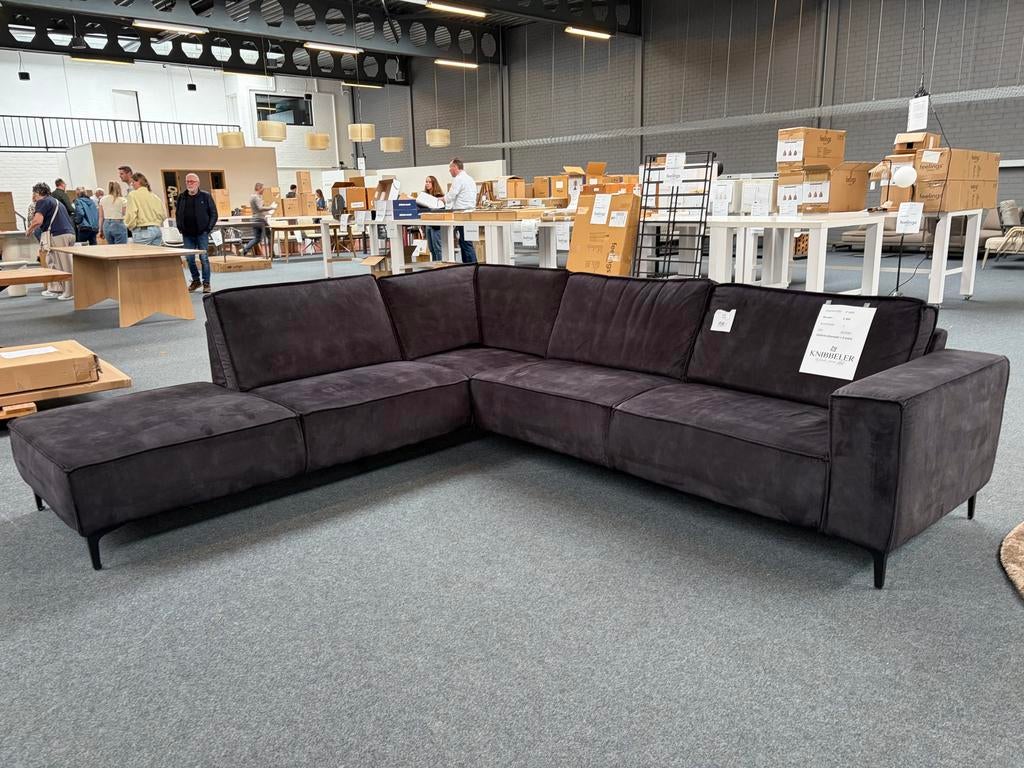 Antraciet 3-zits bank met ottomaan, stof Adore, Ophalen, 250 tot 300 cm, Gebruikt, 100 tot 125 cm