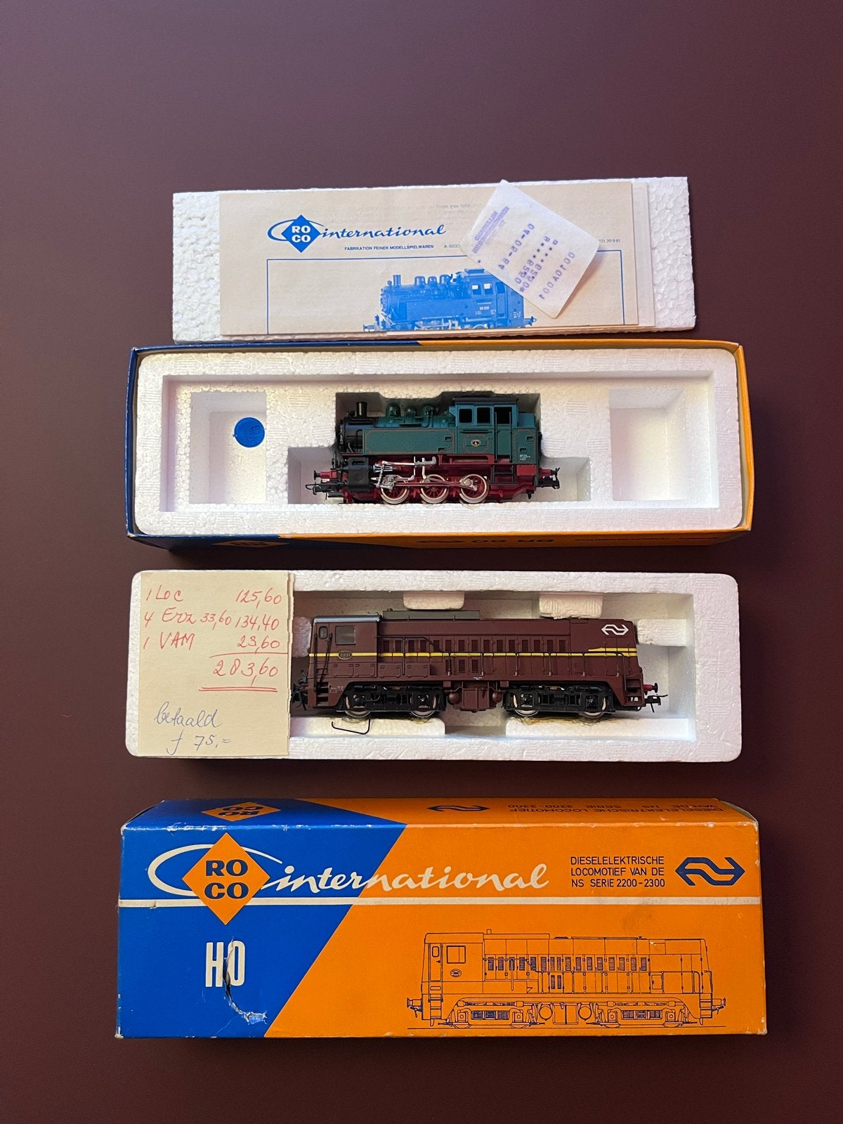 2 vintage Roco H0 locomotieven NS 2221 + stoomloc in doos, Ophalen of Verzenden
