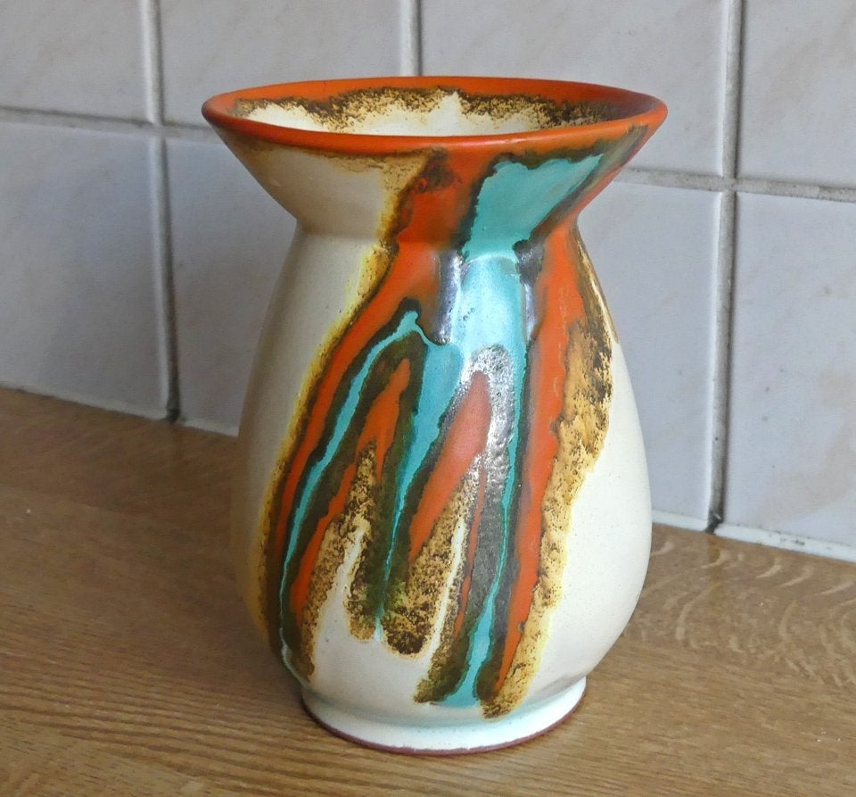 Carstens Uffrecht jaren 30 vaas West-Germany oranje art deco, Huis en Inrichting, Woonaccessoires | Vazen, Ophalen of Verzenden