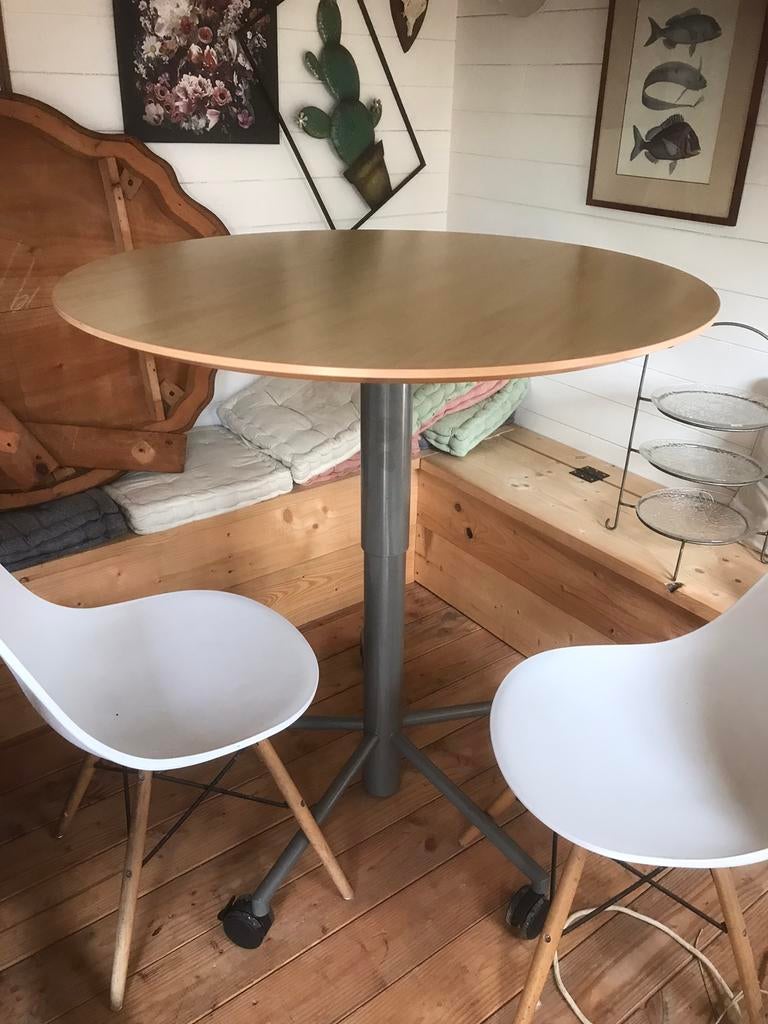 Eettafel verstelbaar tot sta tafel 109 h 100 cm diameter, Ophalen of Verzenden, Zo goed als nieuw