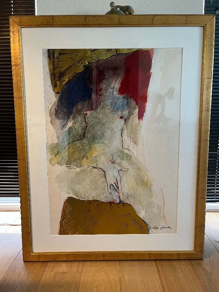 Abstracte figuur in lijst - Gesigneerd, Antiek en Kunst, Figuren, Passe-partout, Papier/karton, Ophalen of Verzenden