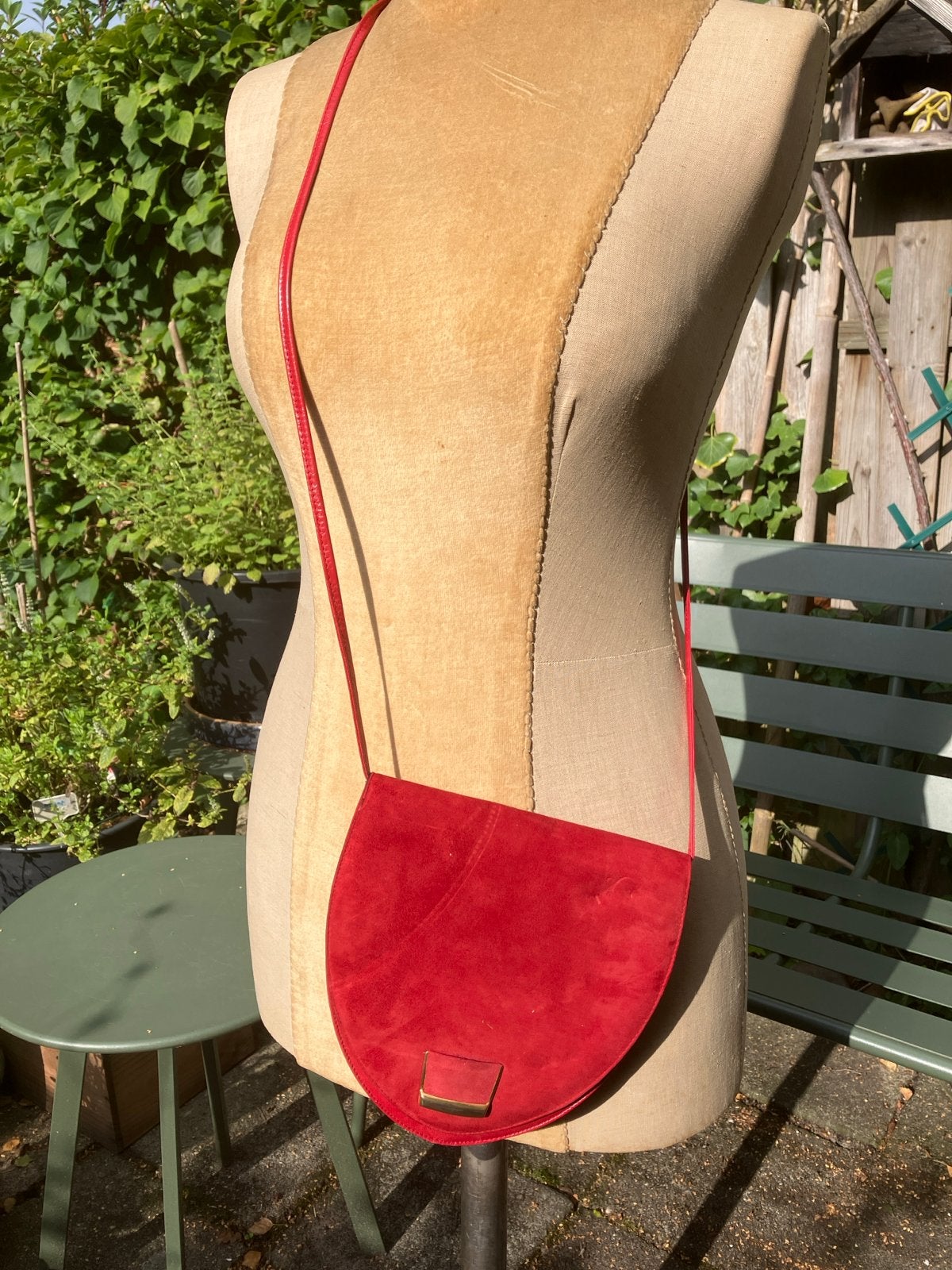 Vintage Rood Suède Schoudertasje, Ophalen of Verzenden, Gebruikt, Rood, Schoudertasje