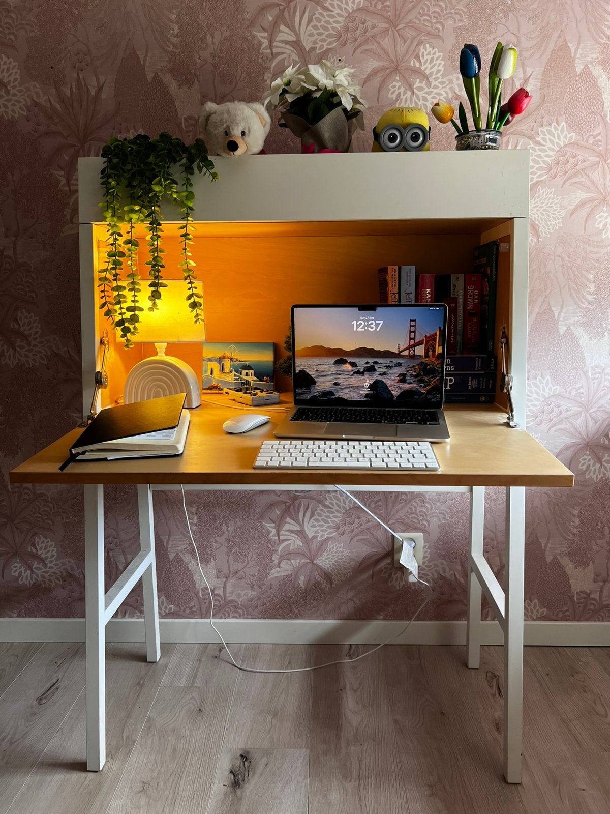 Klassiek Ikea PS 2014 bureau wit en berkenhout, Huis en Inrichting, Ophalen, Gebruikt, 25 tot 50 cm, Rechthoekig