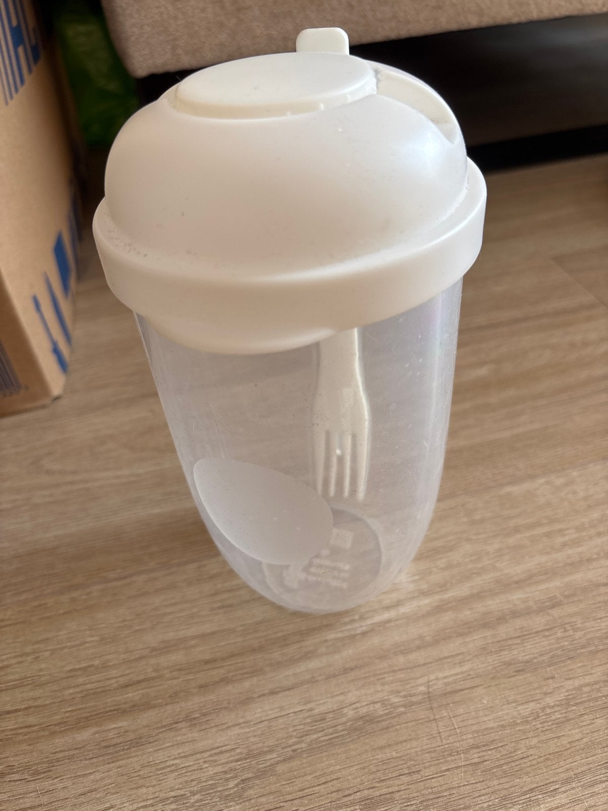 Saladebeker met vork en dressingbakje, Ophalen, Kunststof, Wit, Overige merken
