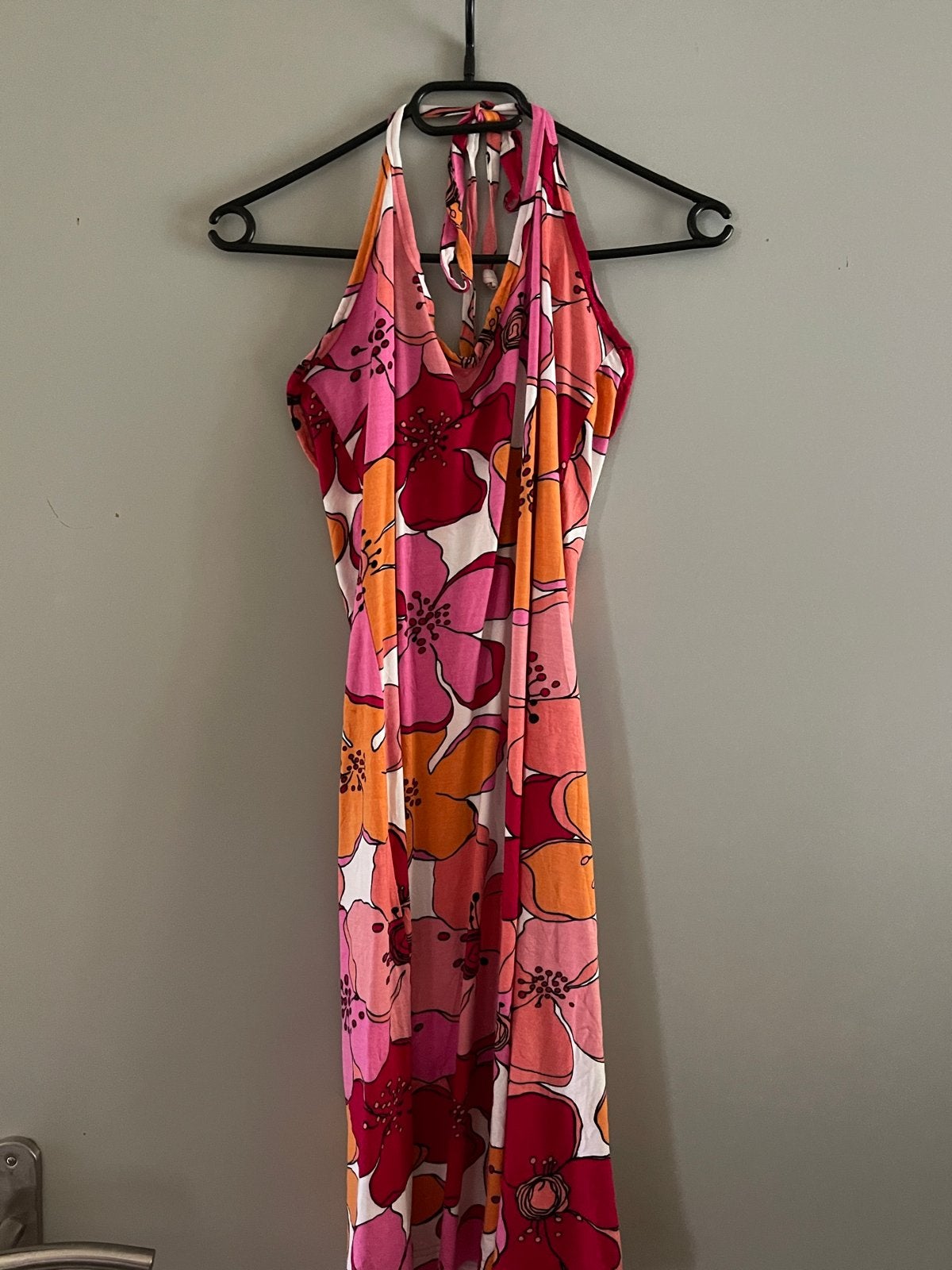 Zomerse Bloemen Jurk - Halter Nek, Meerkleurig, Zo goed als nieuw, Onder de knie, Ophalen