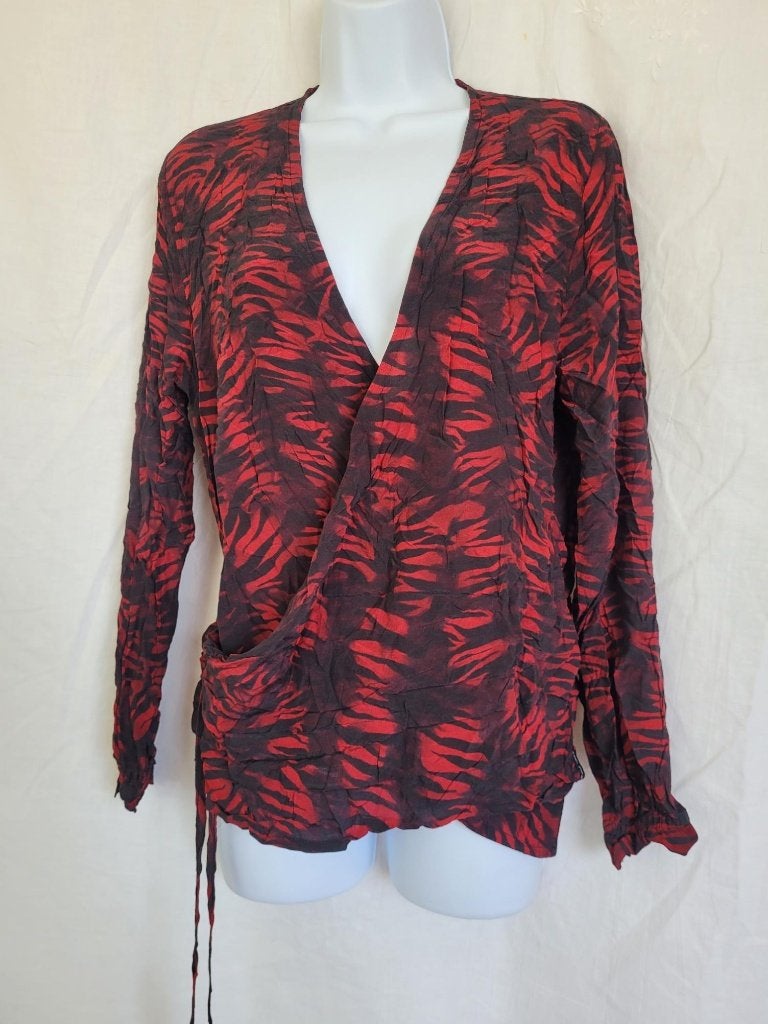 Leuke rood-zwarte wikkelblouse mt S merk Catwalk Junkie, Kleding | Dames, ., Ophalen of Verzenden, Zo goed als nieuw, .