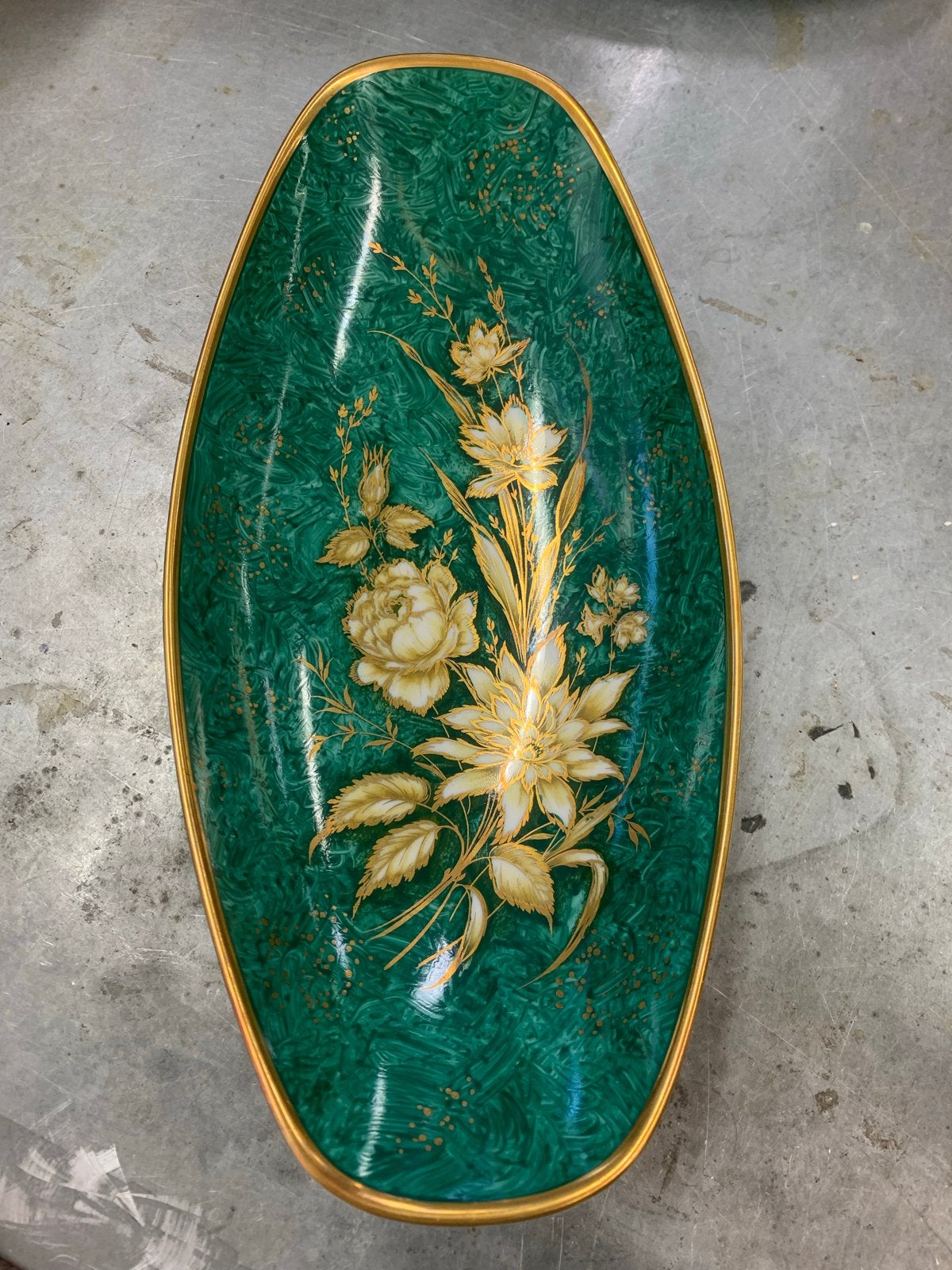 Alboth & Kaiser Smaragdgroene Schaal met Gouden Bloemen, Ophalen of Verzenden