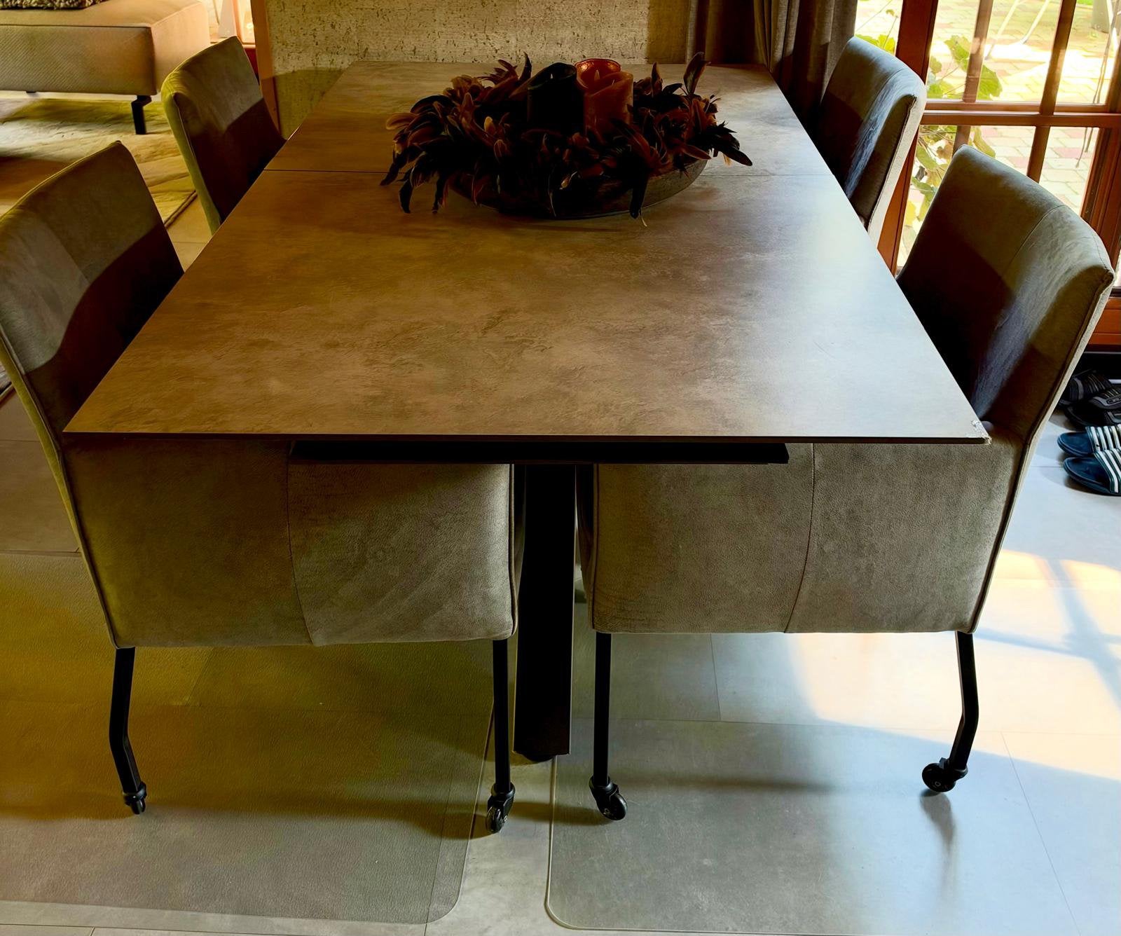 Eethoek compleet tafel 90x160 cm uitschuifbaar stoelen wiel, Ophalen, Gebruikt, Modern 4 jaar oud, 6 tot 8 stoelen