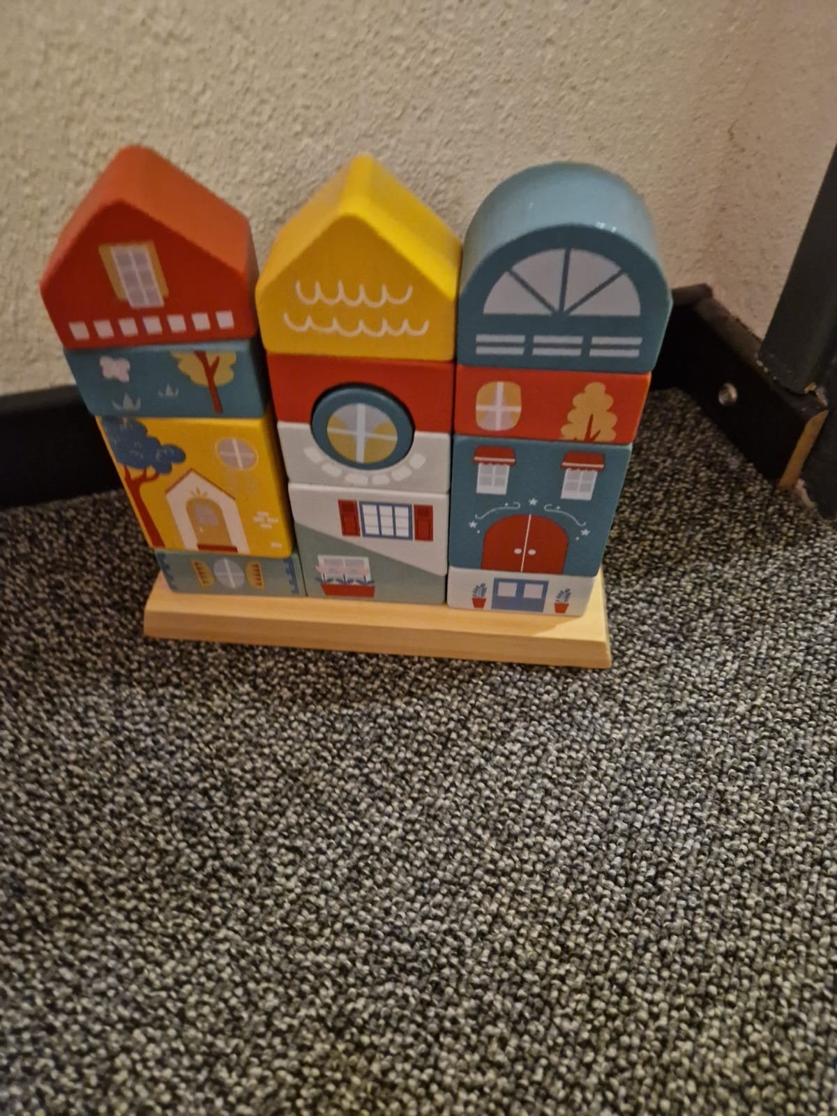 Houten Stapelblokken Huisjes - Educatief Speelgoed, Ophalen of Verzenden, Gebruikt, Bouwen