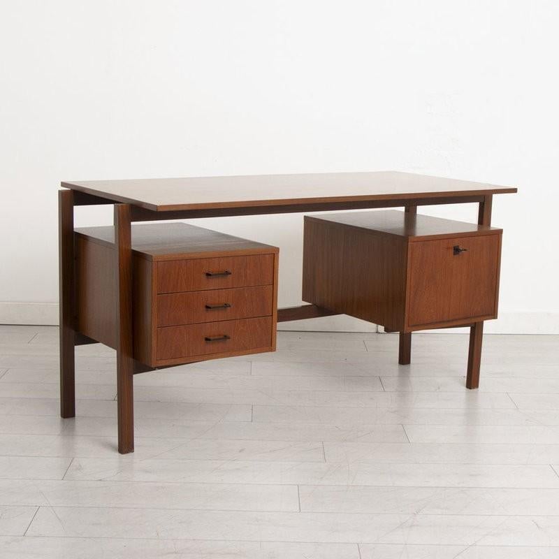 Vintage Deens Design Bureau Jaren 60–Teak - Vrijstaand, Ophalen, Gebruikt, Vintage, 145 cm