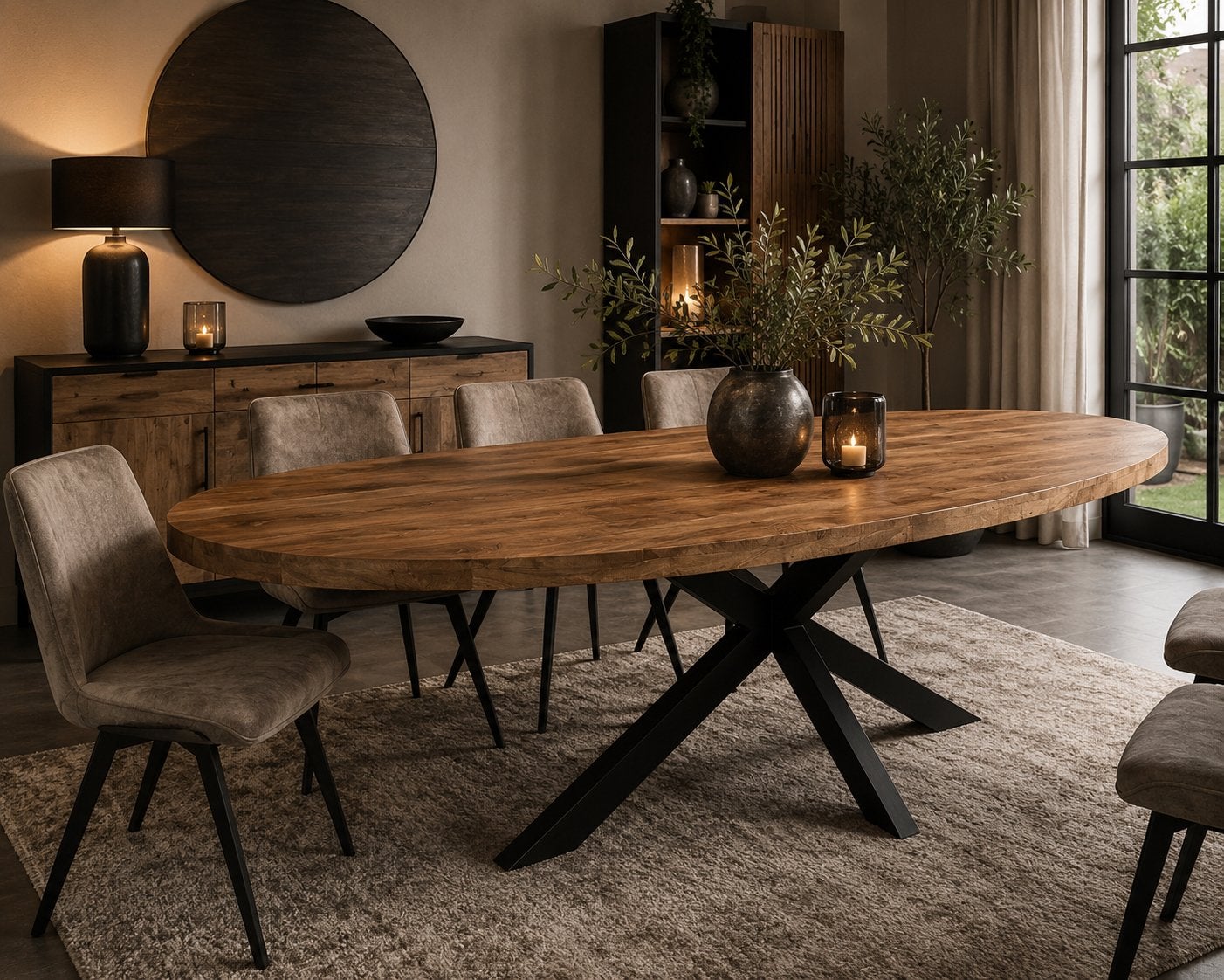 Ovale tafel donker mangohout 240x100x77 nu 275,-, Ophalen, Industrieweg 25, 100 tot 150 cm, RJ