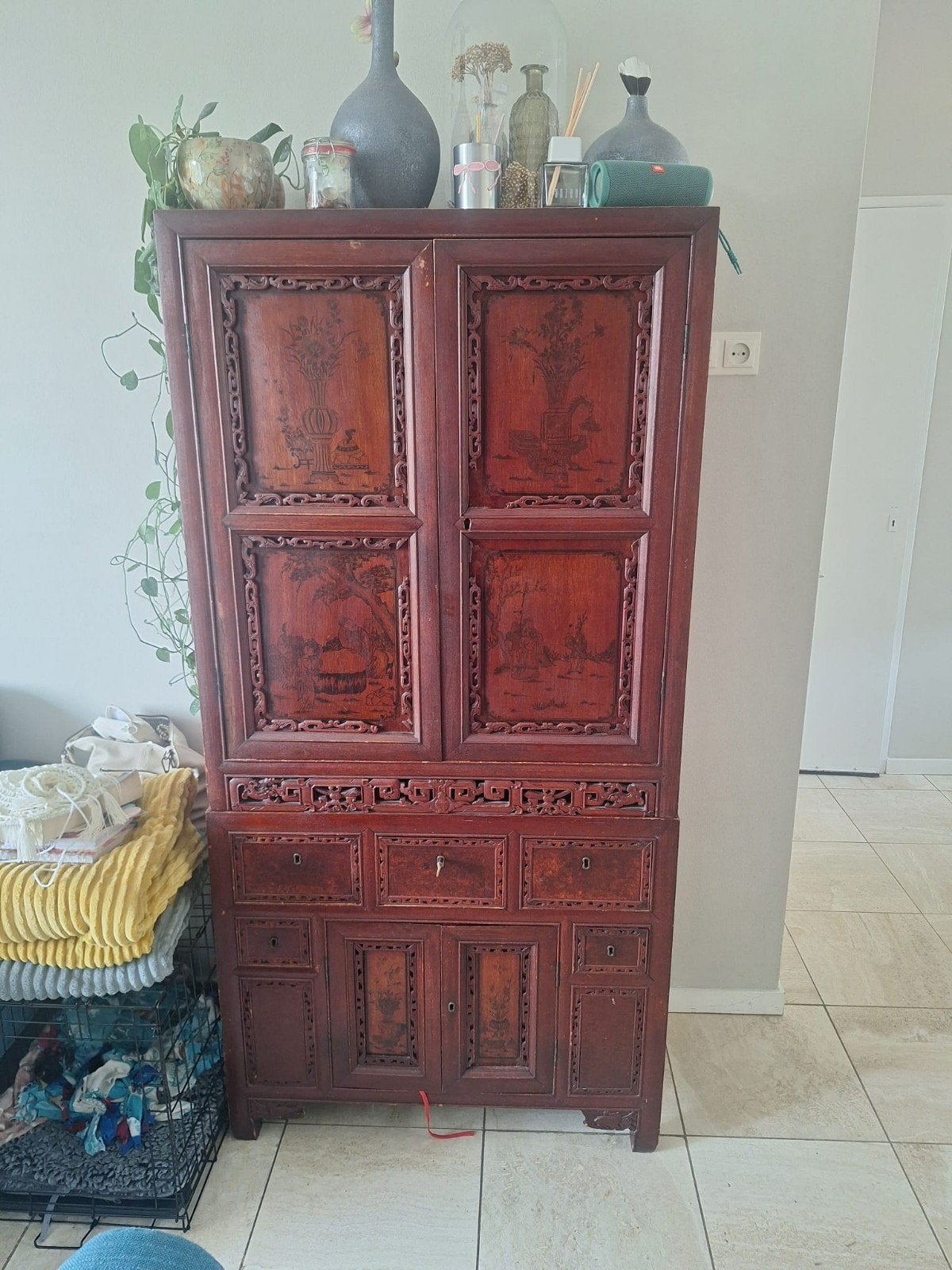 Chinese kast, gebruikt - 83x170x40 cm, Antiek en Kunst, Ophalen of Verzenden