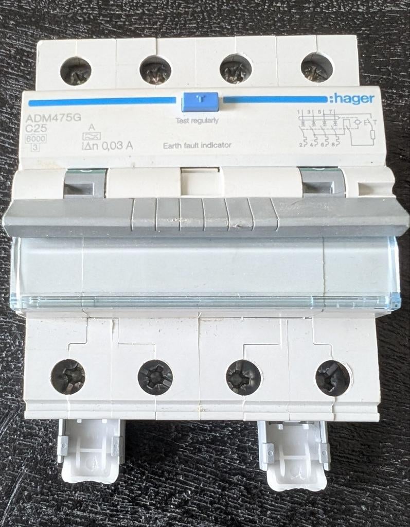Hager ADM475G aardlekautomaat 3P+N C25 30mA, Ophalen of Verzenden, Zo goed als nieuw, Overige typen