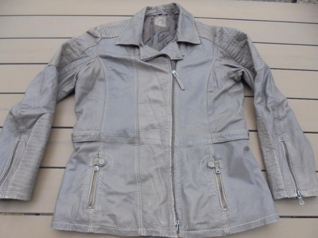 Grijze leren jas, Kleding | Dames, Jassen | Winter, Gedragen, Maat 46/48 (XL) of groter, Grijs, Ophalen of Verzenden